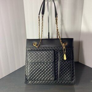 Vintage Evan-Picone Quilted Black Chain Strap Tote - NWOT